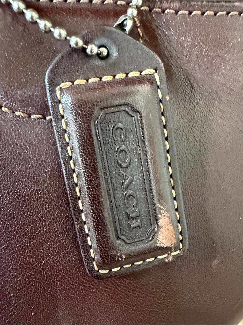 Coach Men's Leather Briefcase in Dark Brown with Contrast Stitching